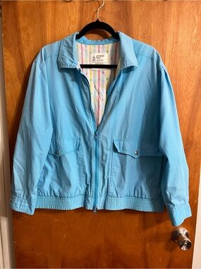 80s London Fog Light Blue Zip-Front Raincoat with Snap Pockets